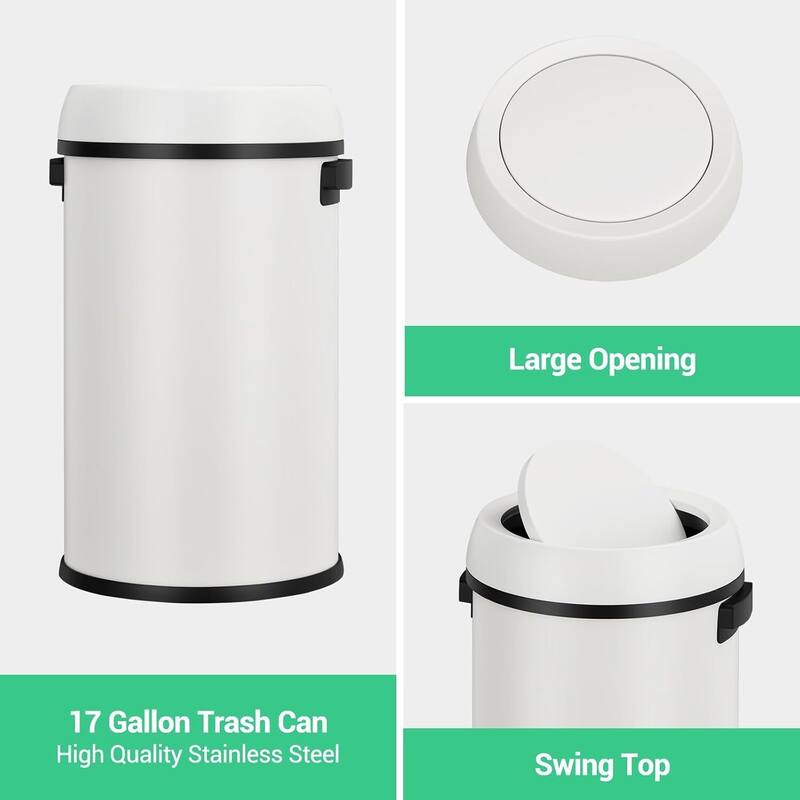 17 Gallon Commercial Stainless Steel Trash Can with Flip-Top