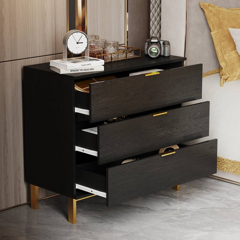 31.5"W x 29.7"H Wooden Nightstand with 3 Drawer End Table Black Chest