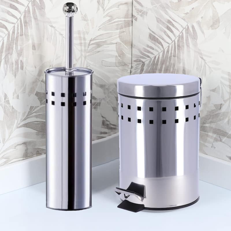 Round Metal Small Step Trash Can with Lid Waste Bin 3-liters-0.8-gal.