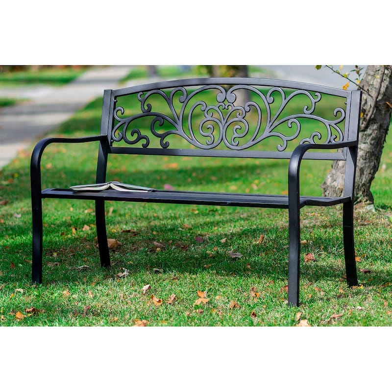 Garden Bench Black Scroll Backrest 50 Inch Long