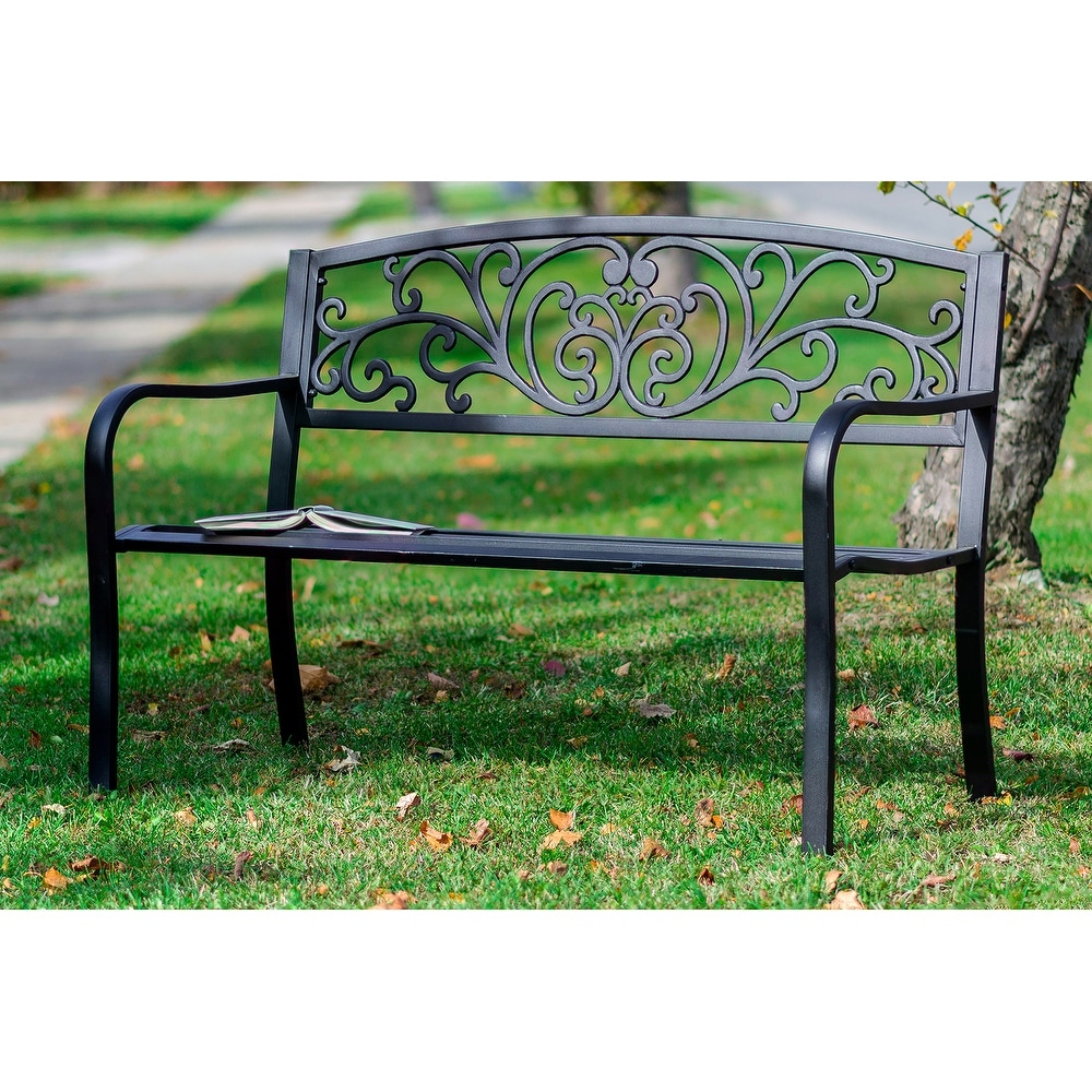 Garden Bench Black Scroll Backrest 50 Inch Long