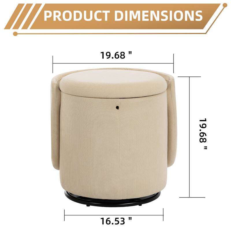 Stylish Upholstered Barrel Chair: 360°Swivel Vanity Stool for Bedroom & Dining Chair, Built-in Storage, Soft Padded Accent Seat