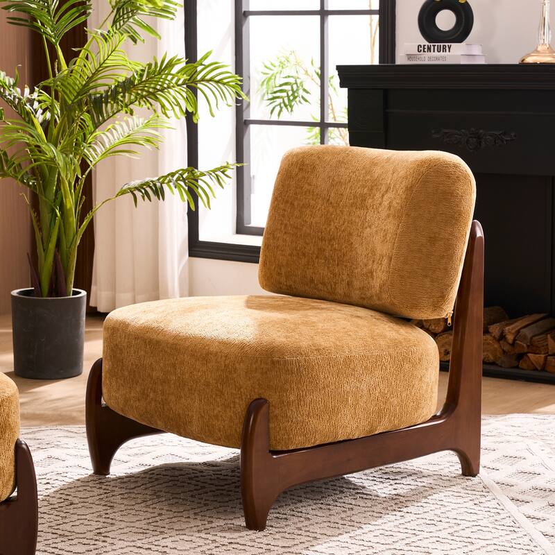 30"W Mid-Century Modern Accent Chair with Solid Wood Frame, Boucle Comfy Living Room Chair for Bedroom Lounge Reading Room - Set of 1 - Brown