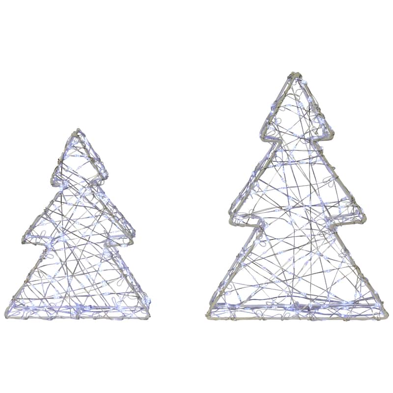LED Lighted Wire Christmas Tree Decorations - 14" - Set of 2