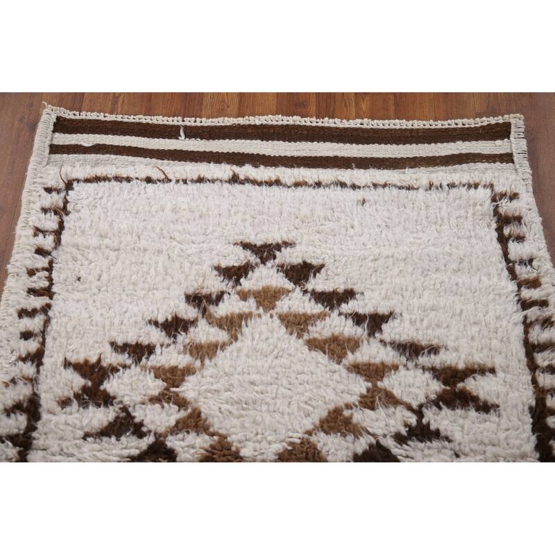 Geometric Anatolian Turkish Runner Rug Handmade Hallway Wool Carpet - 3'4"x 11'3"