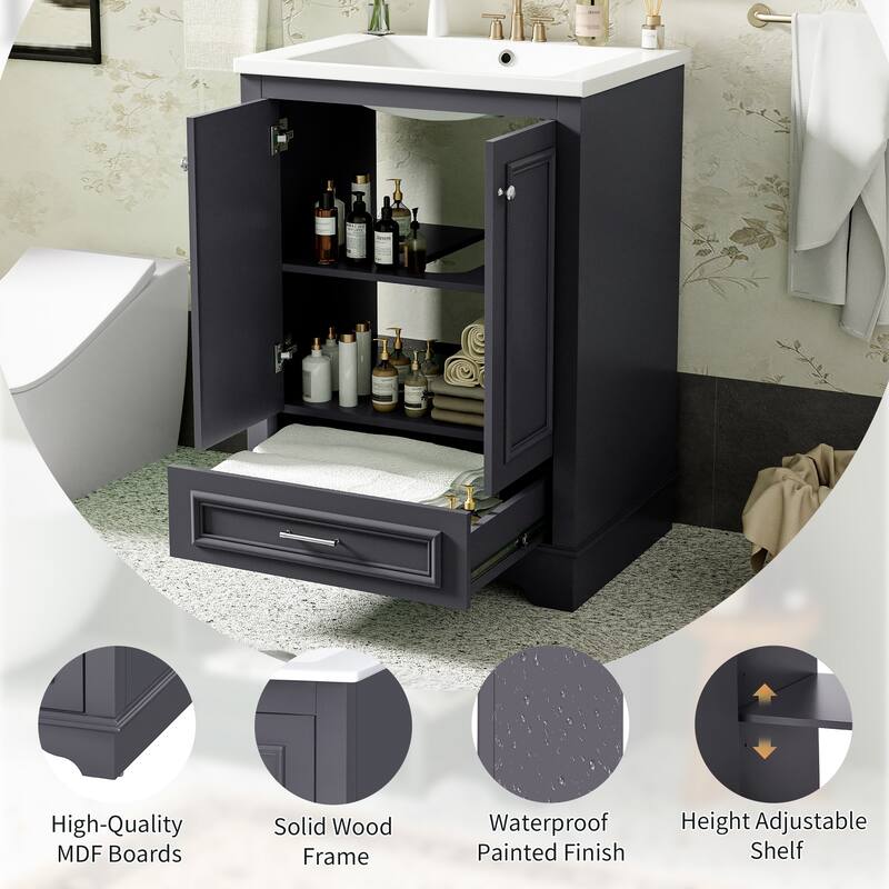 Bathroom Vanity with Sink, Bathroom Storage Cabinet with 1 Drawer and 2 Doors, Bathroom Vanities with Adjustable Shelf