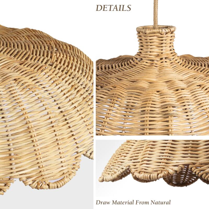 Aurelia Rattan Pendant Light - Natural Hardwired Light Fixture for Kitchen Island or Dining Room in Boho or Coastal Style