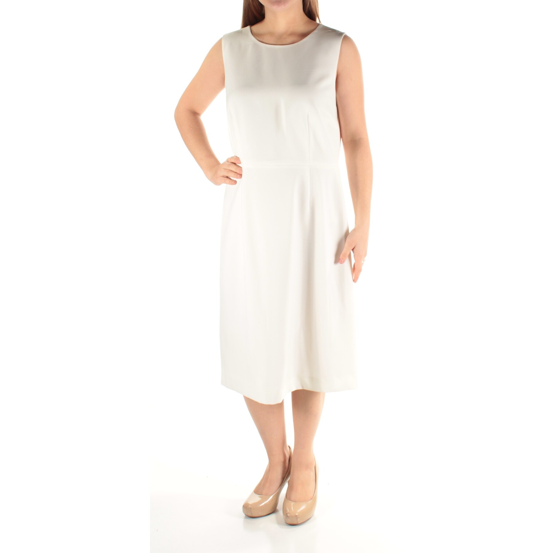 Shop Kasper Womens Ivory Sleeveless Below The Knee Dress Size 4