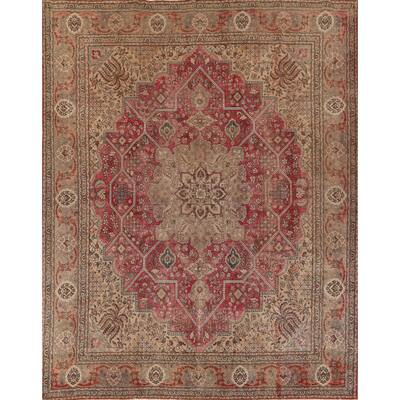 Hand Knotted Oriental 100% Wool Carpet Traditional Medallion Pink Tabriz Area Rug - 12' 9'' X 11' 1''