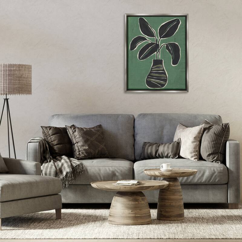 Stupell House Plant on Green Framed Floater Canvas Wall Art Design By June Erica Vess