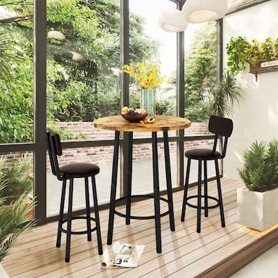 3 Piece Pub Dining Set, Kitchen Counter Height Bistro Set, Round Bar Table and 2 Stools for Living Room and Small Space