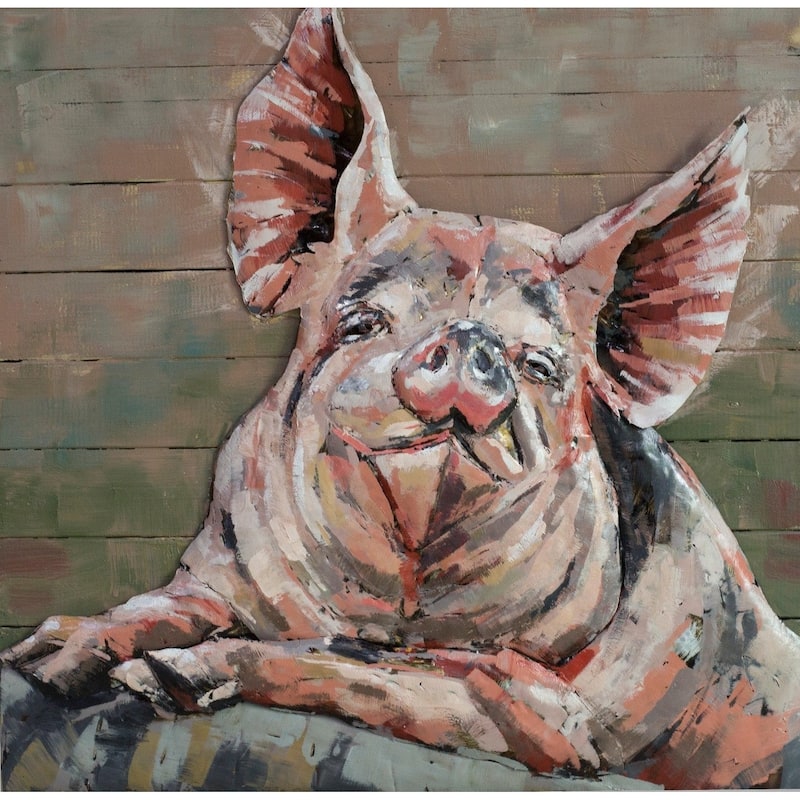 Hanging Wall Art 3D Painting Of A Pig Cute Decor Metal Cutout Wood Canvas