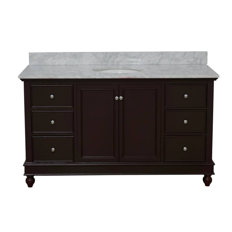 KitchenBathCollection Bella 60" Single Bathroom Vanity with Carrara Marble Top