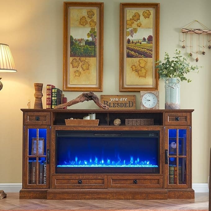 70" Farmhouse Fireplace TV Stand, Entertainment Center, Console Table