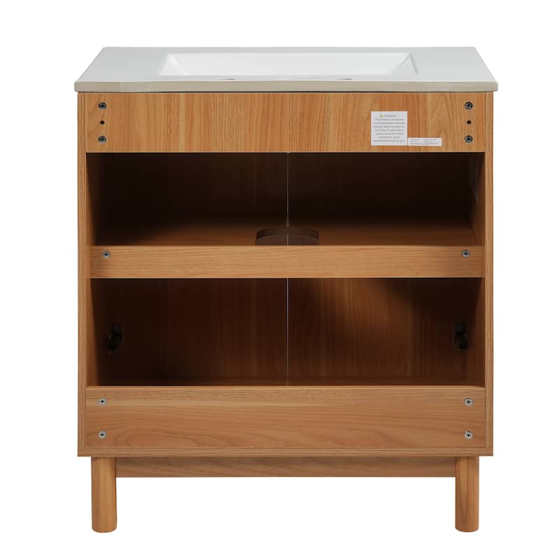 30.1'' Freestanding Bathroom Vanity in Wood with Integrated Ceramic Sink and Solid Wood Legs - 29.9'' x 18.3'' x 34''