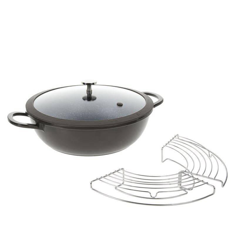 Curtis Stone 4.5-Quart Cast Aluminum Multi-Pan w/Lid & Multi-Use Rack 777-973 Refurbished - Grey
