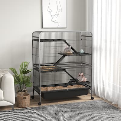 Charcoal Grey Small Animal Cage with Steel Frame, 5 Tiers and Ramps - 41" L x 20.75" W x 53.5" H