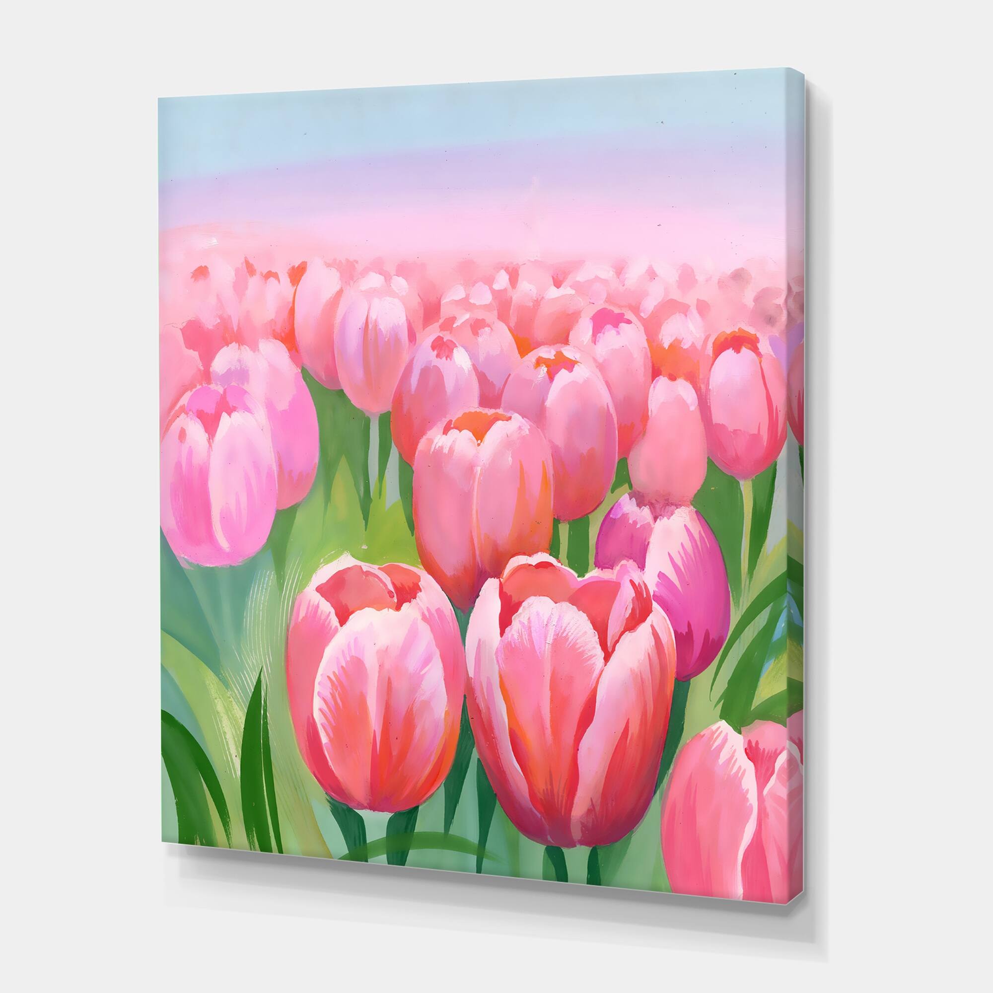 Designart "Field of Pink Tulips" Traditional Canvas Wall Art Print