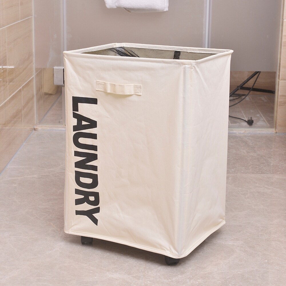 Shop Portable Single Lattice Mesh Bundle Mouth Laundry Basket With Wheel Overstock 31984895
