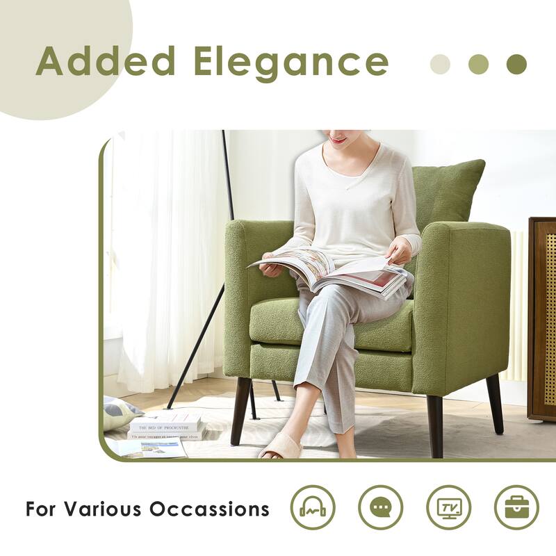 Accent Chair,Fabric Armchair Club Chair,Arm Chair with Solid Wood Legs,Waist Pillow,Padded Single Chair for Living Room