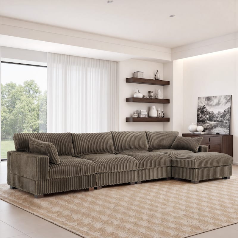 Oversized Plush Modular Sectional Sofa Couch with Ottoman