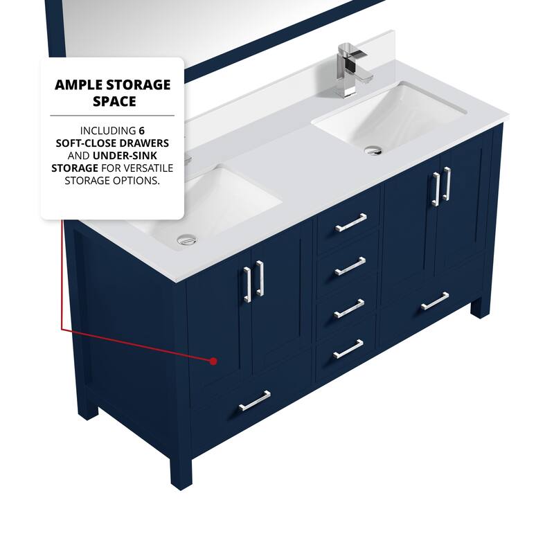 Jacques White Bath Vanity, Cultured Marble Top, Faucet Set and Mirror