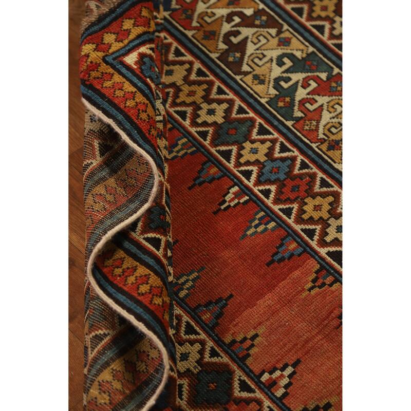 Hand Knotted Oriental 100% Wool Carpet Traditional Geometric Oranges & Rust Kazak Area Rug - 8' 4'' X 3' 6''
