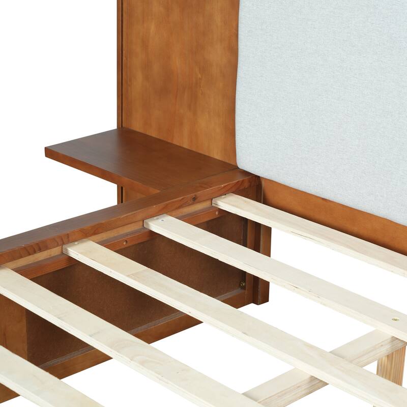 Christopher Knight Home - Avery Platform Bed Frame with Upholstered Headboard & Built-In Side Shelves, No Box Spring Needed