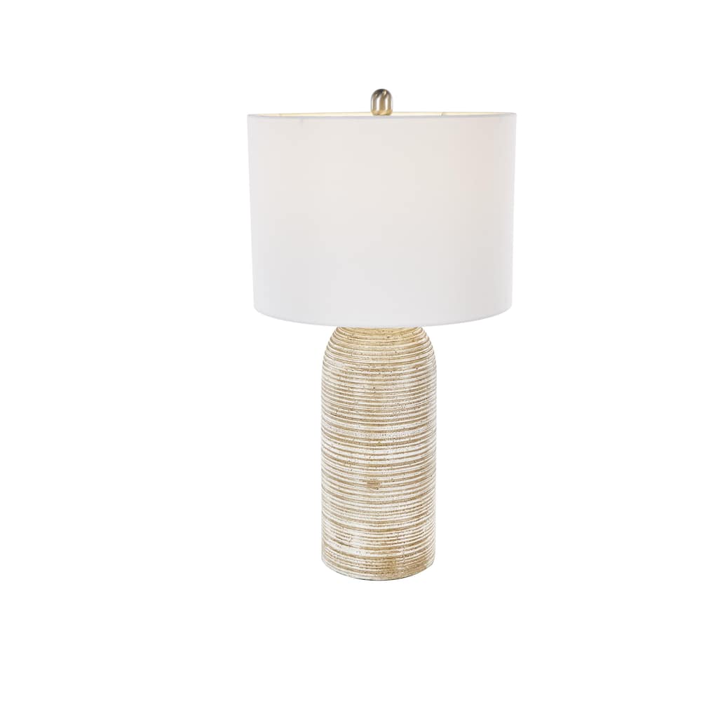 Wood Room Table Lamp with White Drum Shade - Brown - Roche River Decor
