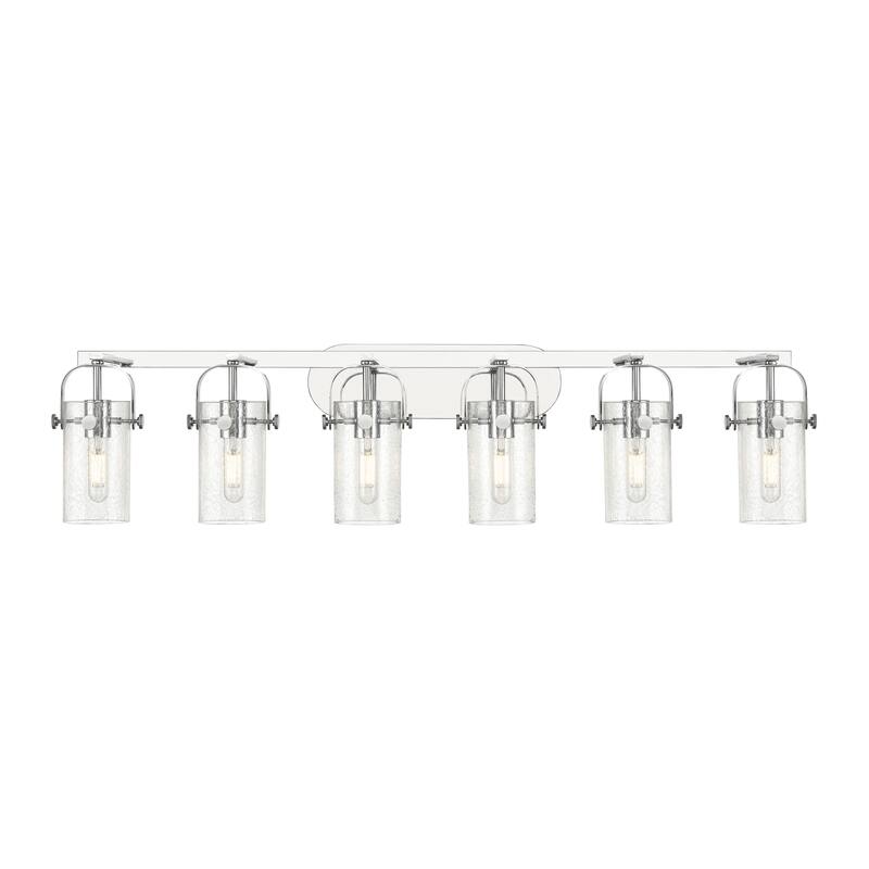 Innovations Lighting Pilaster II Cylinder - 6 Light 7" Wall-Mounted Bath Vanity Light - Polished Chrome/Seedy