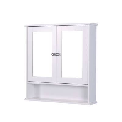 Wall Mounted Adjustable Shelf White Bathroom Storage Cabinet with 2 Mirror Doors - 5.12 in.W x 22.05 in.D x 22.8 in.H