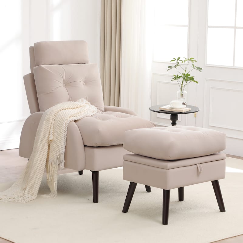 HOMYKA Upholstered Chaise Lounge Chair with Adjustable Backrest Storage Ottoman
