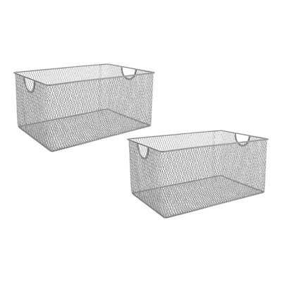 Ybm Home Wire Mesh Open Bin Shelf Storage Basket Kitchen Pantry Organizer Silver Upper 12.1 in. L x 7.8 in. W x 5.8 in. H 2 Pack