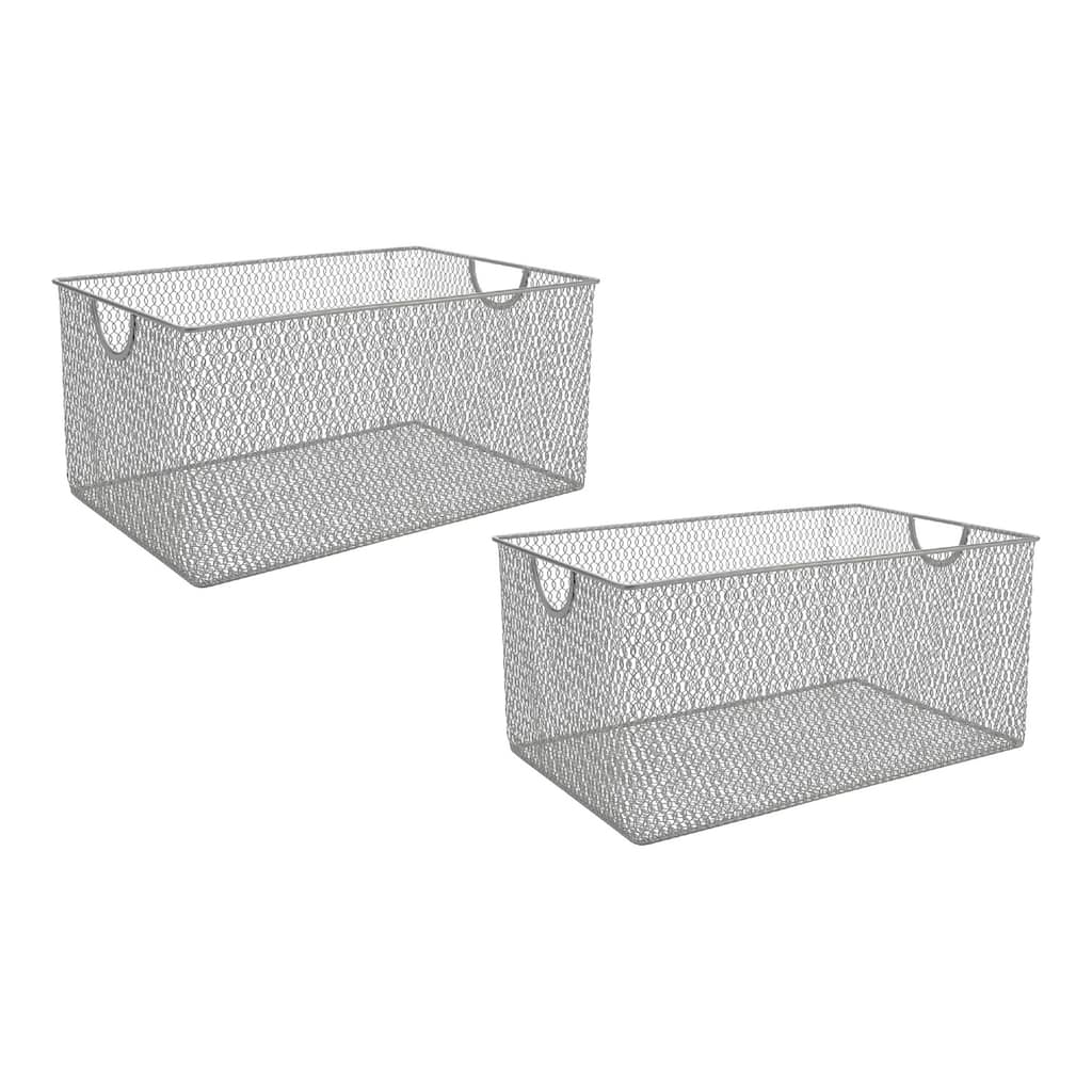 Ybm Home Wire Mesh Open Bin Shelf Storage Basket Kitchen Pantry Organizer Silver Upper 12.1 in. L x 7.8 in. W x 5.8 in. H 2 Pack