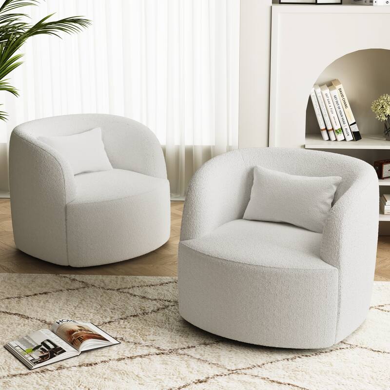 Set of 2 Single Accent Chair Teddy Swivel Barrel Chairs