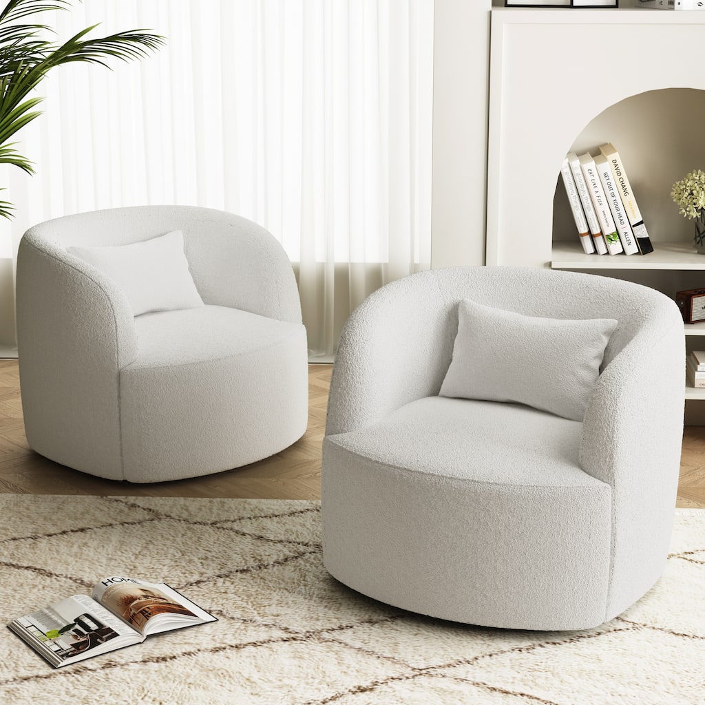 Set of 2 Single Accent Chair Teddy Swivel Barrel Chairs