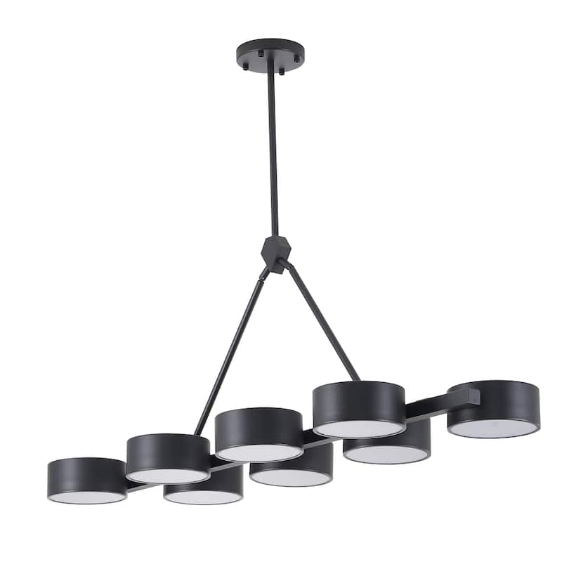 Transitional 8-Light Black LED Chandelier With Round Accent Shades