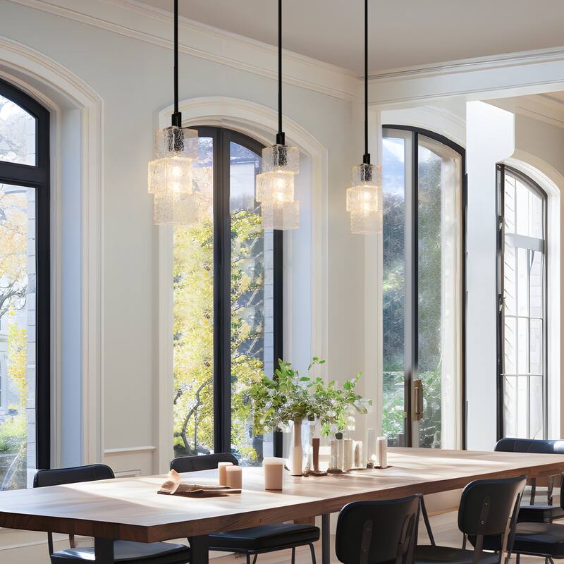 Modern Farmhouse 1-Light Kitchen Island Pendant Light Water Textured Rectangle Shade for Dining Room