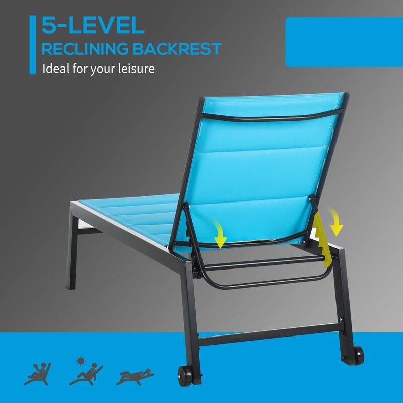 Outdoor steel frame mesh chaise lounge with rollers