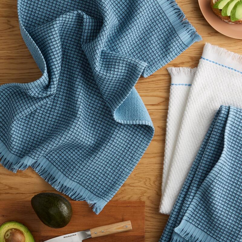 KITCHENAID Gourmet Series Gridlines Kitchen Towels 3-Pack Set, 100% Cotton Absorbent - 18"x28"