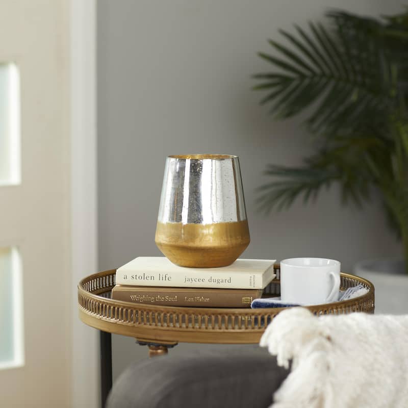 Glass Decorative Indoor Outdoor Candle Lantern with Faux Mercury Glass Finish - Gold - Roche River Decor