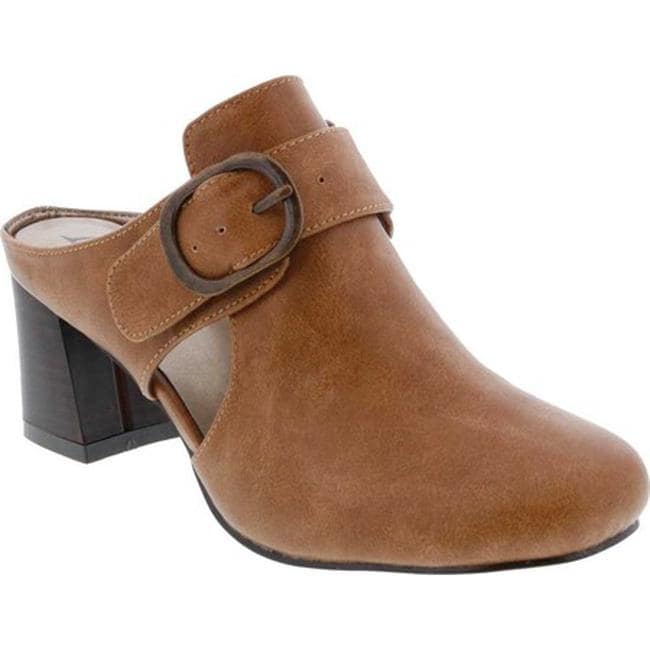 brown block heel mules