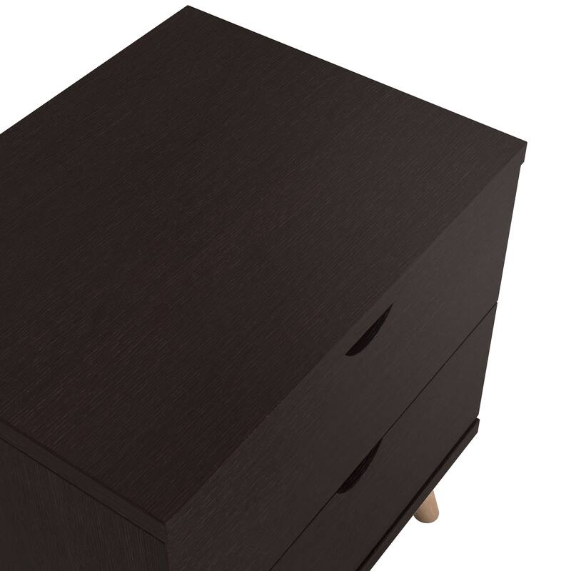 DH BASIC Mid-Century Modern Cappuccino 2-Drawer Nightstand by Denhour
