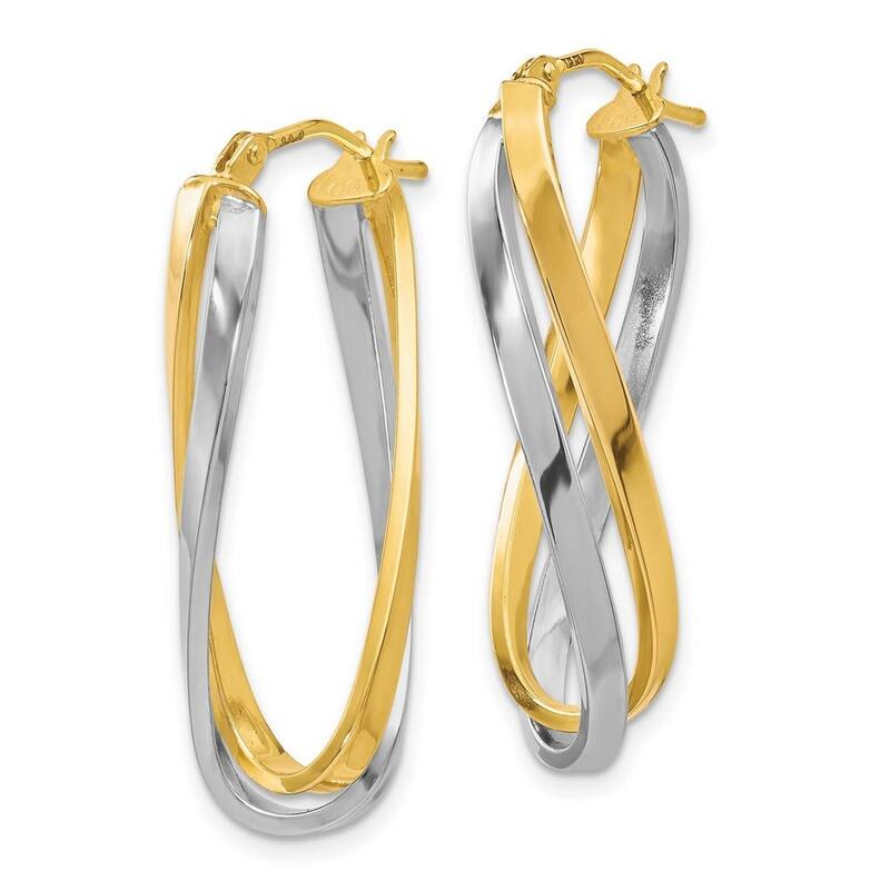 Curata 10k Two tone Gold Polished Twisted Long Oval Hoop Earrings 29x14.5mm