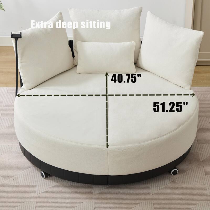 52.75" W Oversized Round Accent Chair 360° Swivel Barrel Chair with Wheels & Adjustable Phone Stand