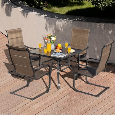 Outdoor 5-Piece Dining Set with Umbrella Hole, Textilene and Iron