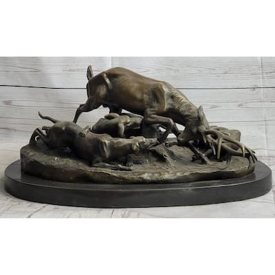 Elk Stag Is Attacked By Pack Of Wild Imitative Dogs Bronze Sculpture Statue Antoine Barye Art Decor