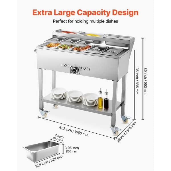 dimension image slide 3 of 4, UIMOSO Commercial Propane Steam Table,LP Gas Outdoor Soup Warmer with Drain Valve and Wheels,Stainless Steel Propane Food Warmer