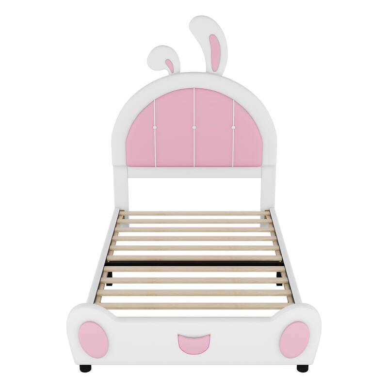 Twin Upholstered Bed Princess Platform Bed w/ Rabbit Shaped PU Headboard
