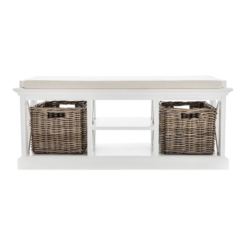 Classic White Bench and Basket Set - 47.24" W x 19.69" H x 17.72" D - 47.24" W x 19.69" H x 17.72" D - Classic White